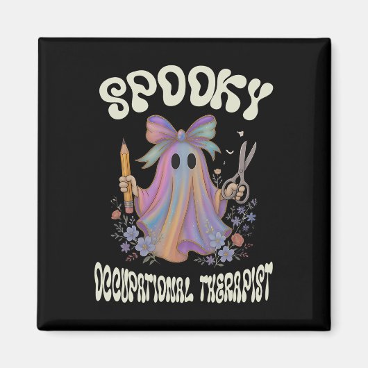 Spooky ergotherapeut Ghost Floral Hallowe Magneet (Voorkant)