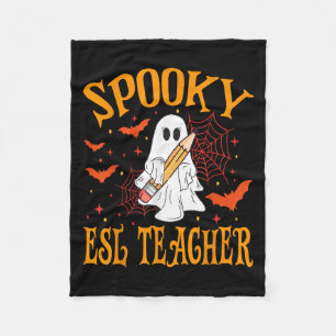Spooky Esl Leraar Geest Grappig Halloween School W Fleece Deken