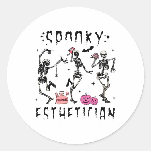 Spooky Esthetician Skeleton Halloween Design Ronde Sticker (Voorkant)