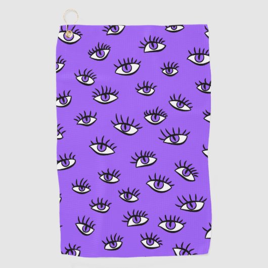 Spooky Evil Eyes Paarse Halloween Golfhanddoek (Voorkant)