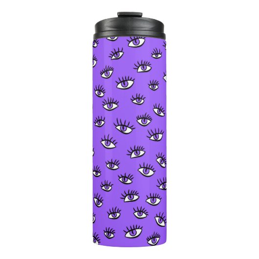 Spooky Evil Eyes Paarse Halloween Thermosbeker (Voorkant)