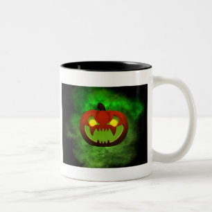 Spooky Evil Halloween Pumpkin Tweekleurige Koffiemok