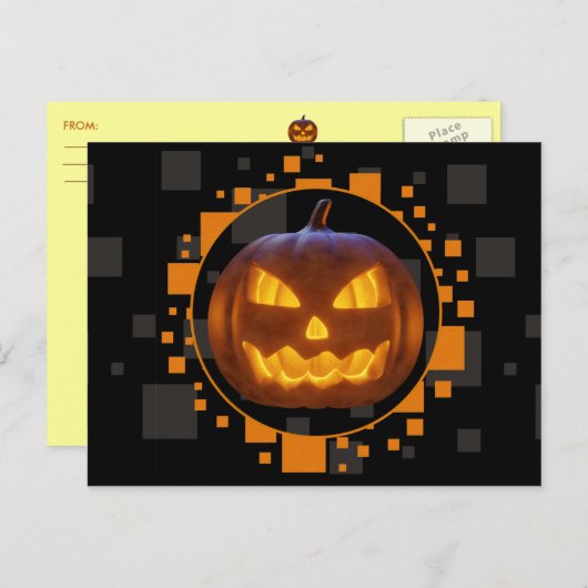 Spooky Evil Pumpkin Oranje Grey Halloween Briefkaart (Voorkant / Achterkant)