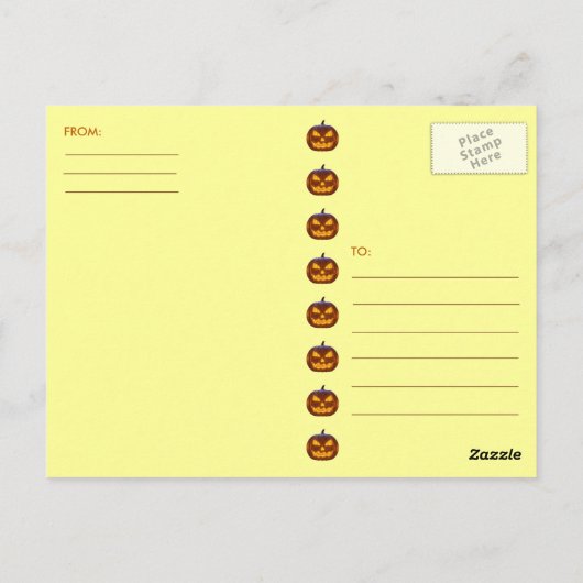 Spooky Evil Pumpkin Oranje Grey Halloween Briefkaart (Achterkant)