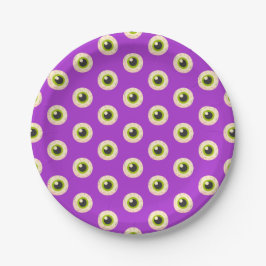 Spooky Eyeball Pattern op Paarse Halloween Party Papieren Bordje