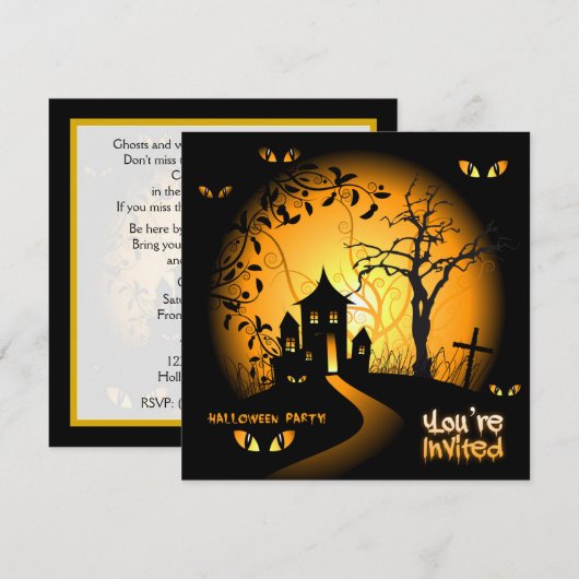 Spooky Eyes Haunted House Invitation Kaart (Voorkant / Achterkant)