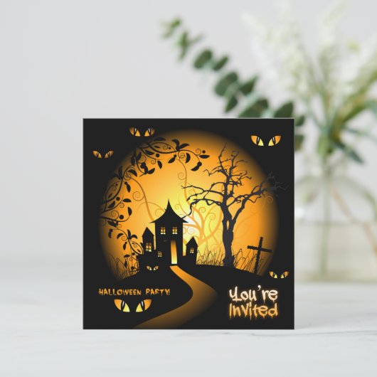 Spooky Eyes Haunted House Invitation Kaart (Staand voorkant)