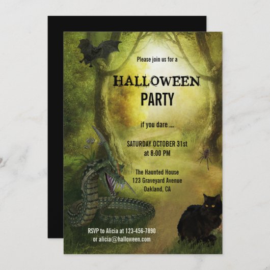 Spooky Fantasy Forest Halloween Party Uitnodiging (Voorkant / Achterkant)