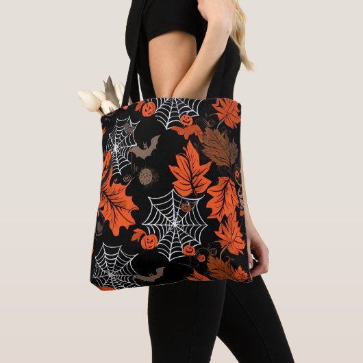 Spooky feestelijke oranje zwarte bruisende Hallowe Tote Bag (Dichtbij)