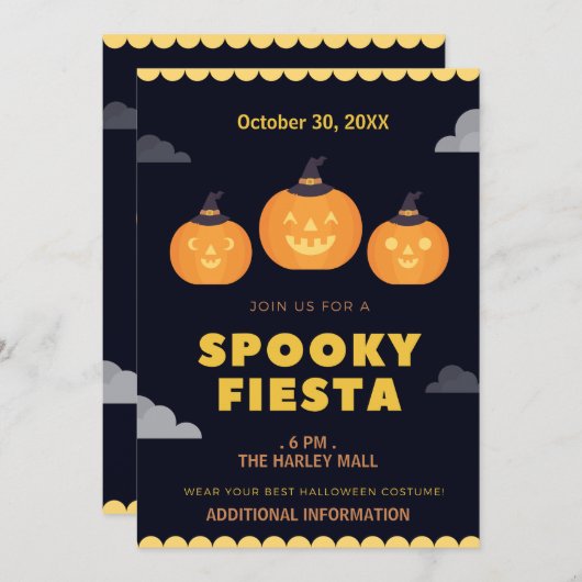 Spooky Fiesta Custom Halloween Party Invitation Kaart (Voorkant / Achterkant)