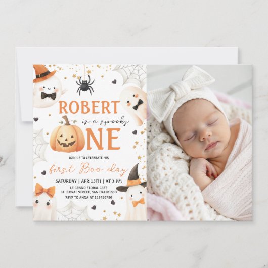 Spooky First Birthday Photo Invite Kaart (Voorkant)
