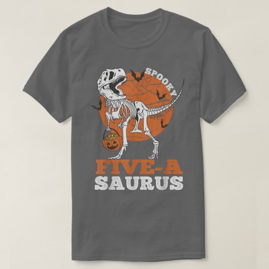 Spooky FiveA Saurus Dinosaur Skeleton T re Pumpkin T-shirt (Design voorkant)