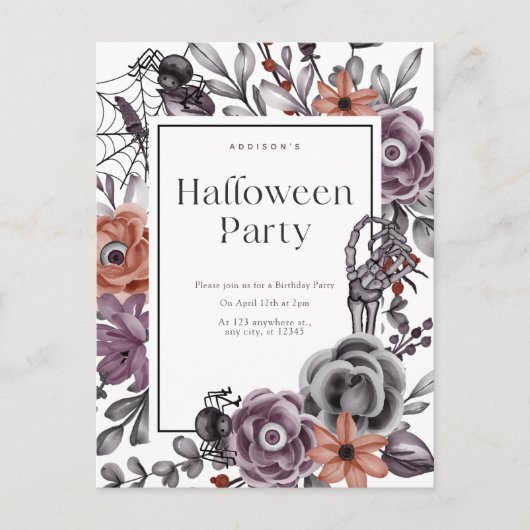 Spooky Floral Halloween verjaardagsfeestje uitnodi Briefkaart (Voorkant)