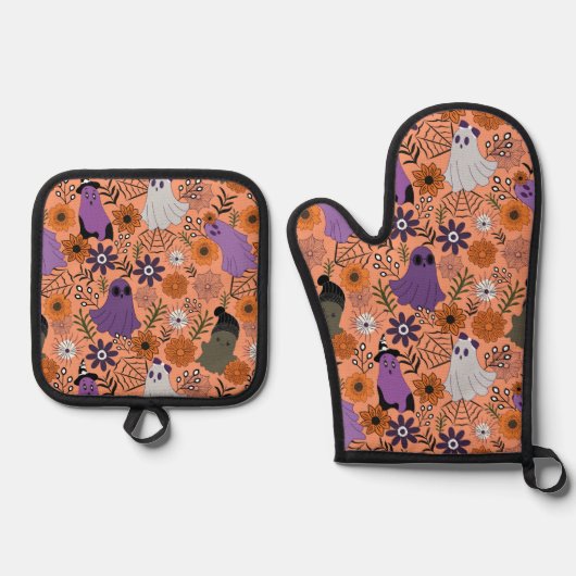 Spooky floral ovenwant & pannenlap set (Voorkant)
