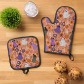 Spooky floral ovenwant & pannenlap set (Top down)