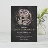 Spooky Floral Skull Halloween Party Invitation Kaart (Staand voorkant)