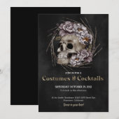 Spooky Floral Skull Halloween Party Invitation Kaart (Voorkant / Achterkant)