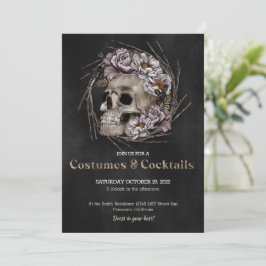 Spooky Floral Skull Halloween Party Invitation Kaart