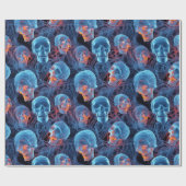 Spooky Florescent Blue Skulls Halloween Cadeaupapier (Vlak)