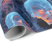 Spooky Florescent Blue Skulls Halloween Cadeaupapier (Rol Hoek)