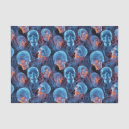 Spooky Florescent Blue Skulls Halloween Tissuepapier