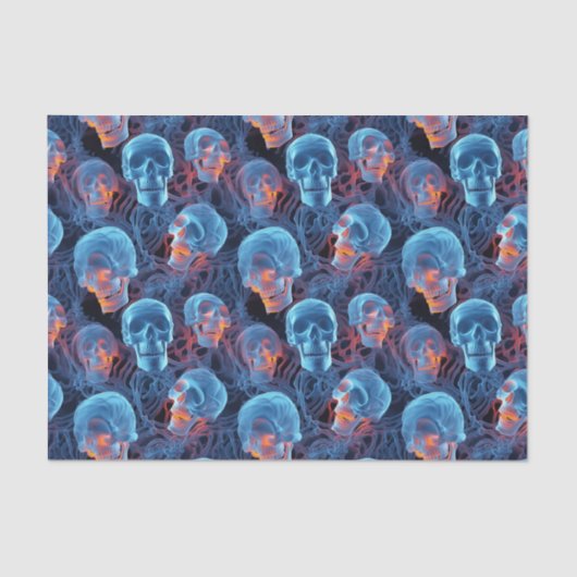 Spooky Florescent Blue Skulls Halloween Tissuepapier (Voorkant)