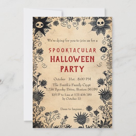 Spooky Flowers Spooky Halloween Party Kaart (Voorkant)
