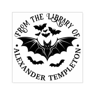 Spooky Flying Bats Library Boeknaam Zelfinktende Stempel