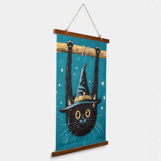 Spooky Flying Black Cat Witch Hangend Wandkleed (Gebogen)