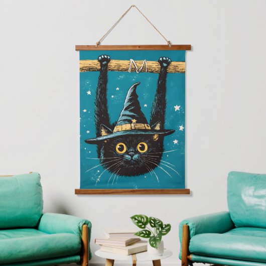 Spooky Flying Black Cat Witch Hangend Wandkleed (Woonkamer)