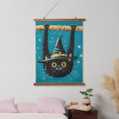 Spooky Flying Black Cat Witch Hangend Wandkleed (Slaapkamer)