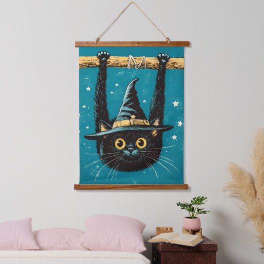 Spooky Flying Black Cat Witch Hangend Wandkleed (Slaapkamer)