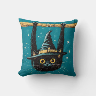 Spooky Flying Black Cat Witch Kussen