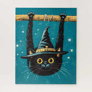 Spooky Flying Black Cat Witch Legpuzzel