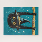 Spooky Flying Black Cat Witch Legpuzzel (Horizontaal)