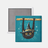 Spooky Flying Black Cat Witch Magneet (Voorkant / Achterkant)