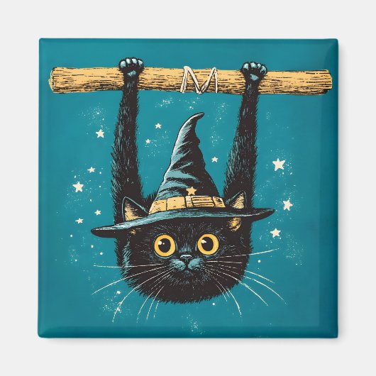Spooky Flying Black Cat Witch Magneet (Voorkant)