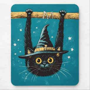Spooky Flying Black Cat Witch Muismat