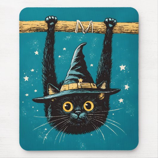 Spooky Flying Black Cat Witch Muismat (Voorkant)