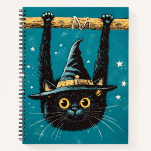 Spooky Flying Black Cat Witch Notitieboek
