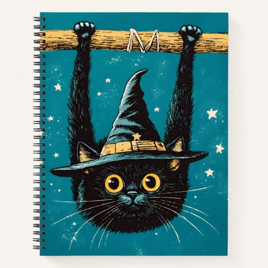 Spooky Flying Black Cat Witch Notitieboek (Voorkant)