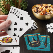 Spooky Flying Black Cat Witch Pokerkaarten (Insitu)