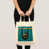 Spooky Flying Black Cat Witch Tote Bag (Voorkant (product))