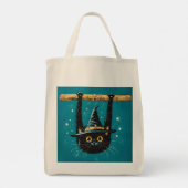 Spooky Flying Black Cat Witch Tote Bag (Achterkant)