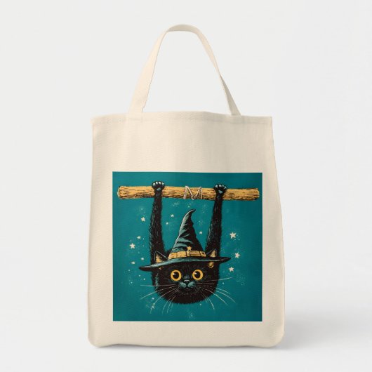 Spooky Flying Black Cat Witch Tote Bag (Voorkant)