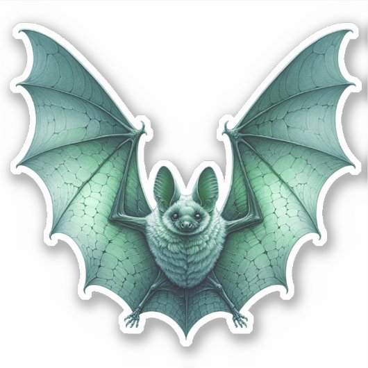 Spooky Flying Green Glowing Bat Wings Spread Sticker (Voorkant)