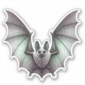 Spooky Flying White Bat Green Glow Wings Spread Sticker (Voorkant)