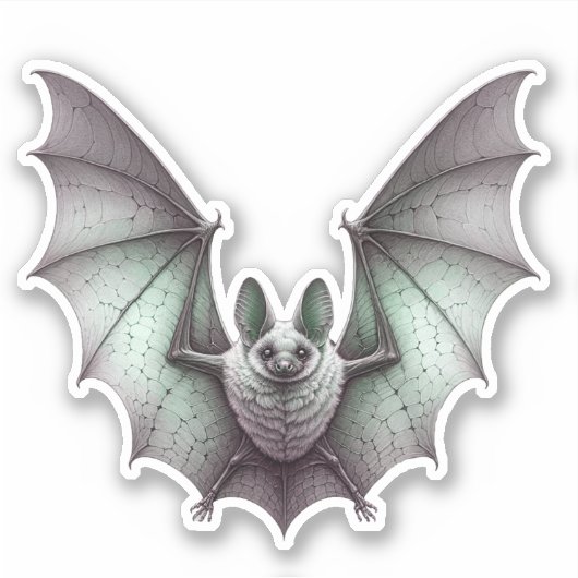 Spooky Flying White Bat Green Glow Wings Spread Sticker (Voorkant)