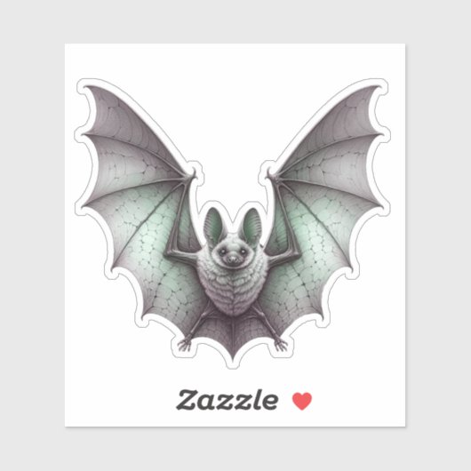 Spooky Flying White Bat Green Glow Wings Spread Sticker (Vel)