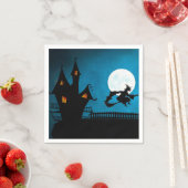 Spooky Flying Witch: Bold Black en Blue Halloween Servet (Insitu)